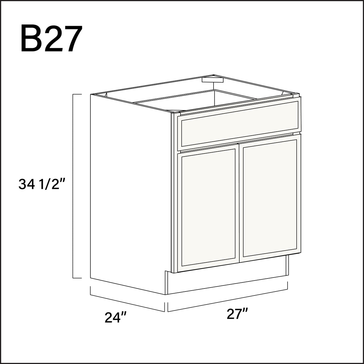 Angel White Slim Shaker 1 Drawer 2 Door Kitchen Base Cabinet - 27" W x 34.5" H x 24" D