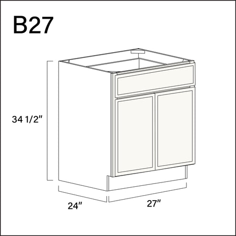 Angel White Slim Shaker 1 Drawer 2 Door Kitchen Base Cabinet - 27" W x 34.5" H x 24" D