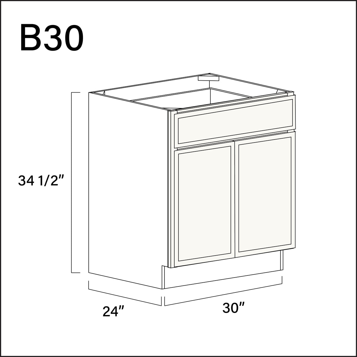 Angel White Slim Shaker 1 Drawer 2 Door Kitchen Base Cabinet - 30" W x 34.5" H x 24" D