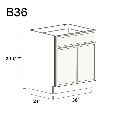 Angel White Slim Shaker 1 Drawer 2 Door Kitchen Base Cabinet - 36" W x 34.5" H x 24" D