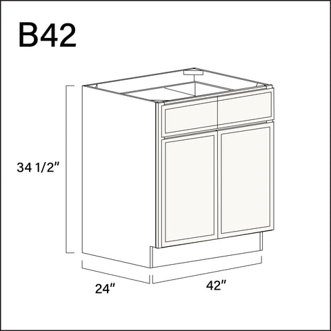 Angel White Slim Shaker 2 Drawer 2 Door Kitchen Base Cabinet - 42" W x 34.5" H x 24" D