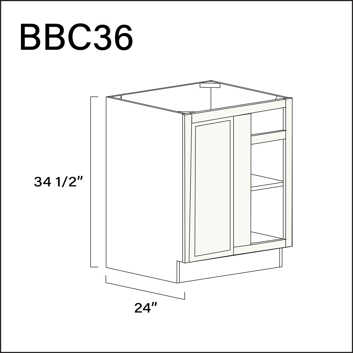 Angel White Slim Shaker Base Blind Corner Cabinet - 27" W x 34.5" H x 24" D