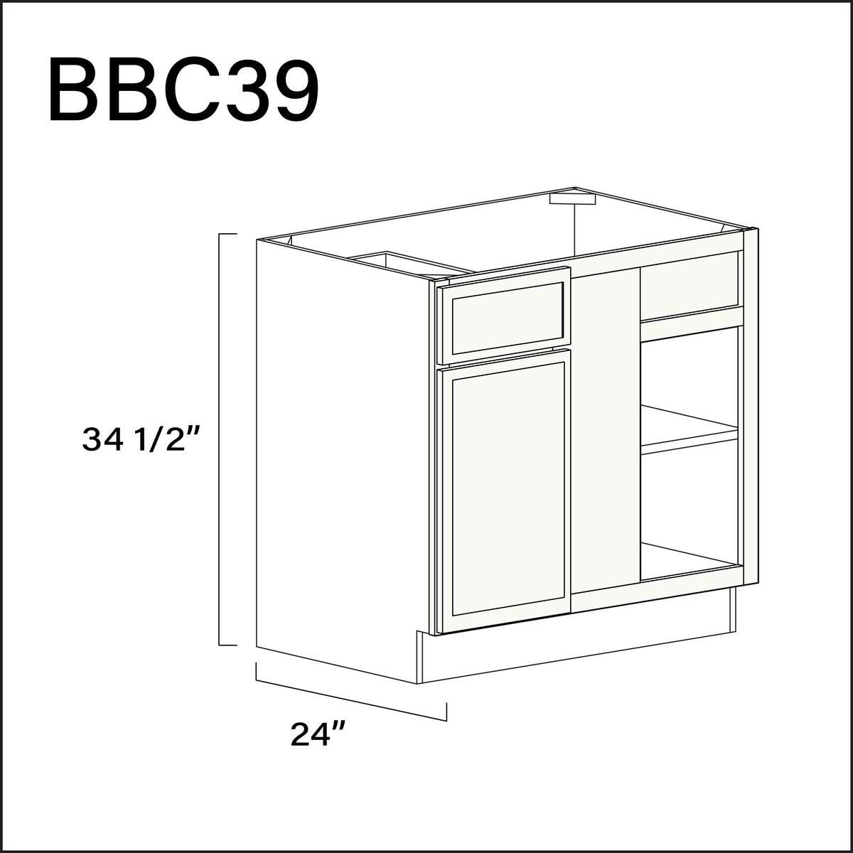 Angel White Slim Shaker Base Blind Corner Cabinet - 36" W x 34.5" H x 24" D