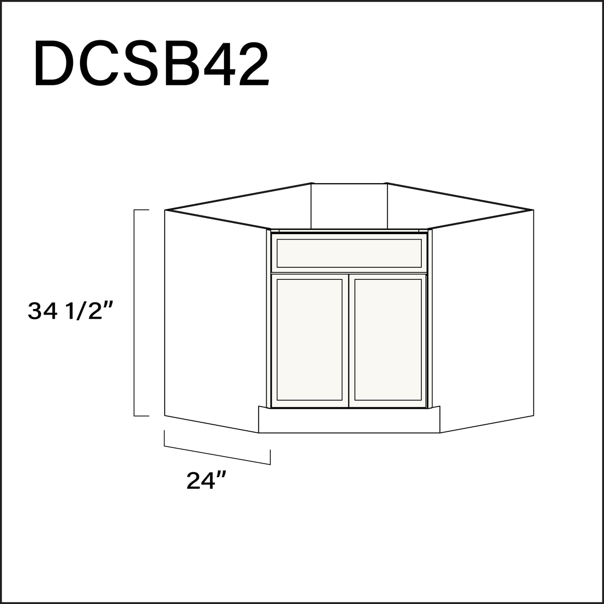 Angel White Slim Shaker Diagonal Sink Base Kitchen Cabinet - 42" W x 34.5" H x 24" D