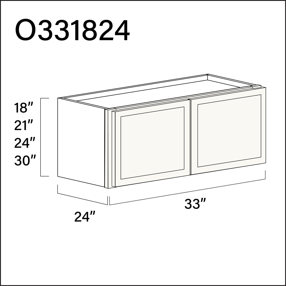 Angel White Slim Shaker Double Door Oven Upper Cabinet - 33" W x 18" H x 24" D