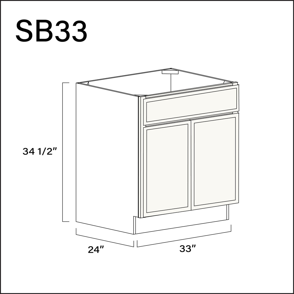 Angel White Slim Shaker Sink Base Kitchen Cabinet - 33" W x 34.5" H x 24" D