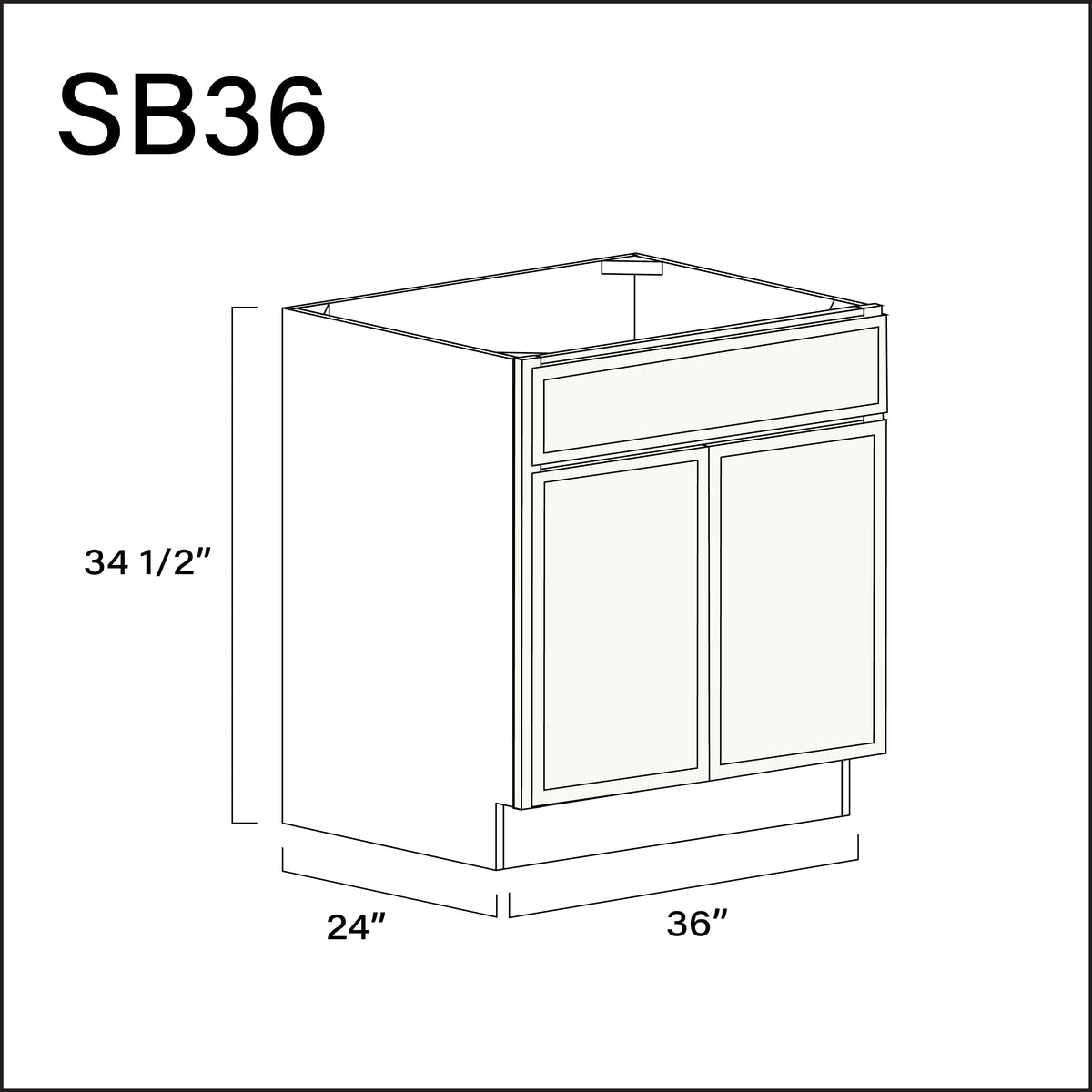 Angel White Slim Shaker Sink Base Kitchen Cabinet - 36" W x 34.5" H x 24" D