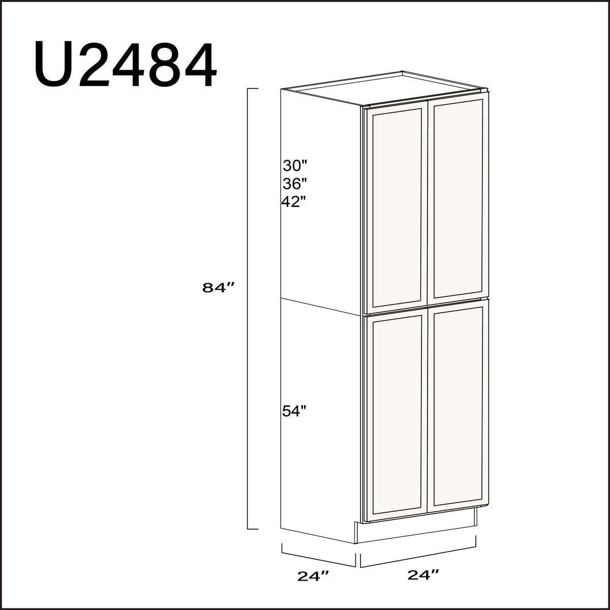 Angel White Slim Shaker Double Door Pantry Cabinet - 24" W x 84" H x 24" D