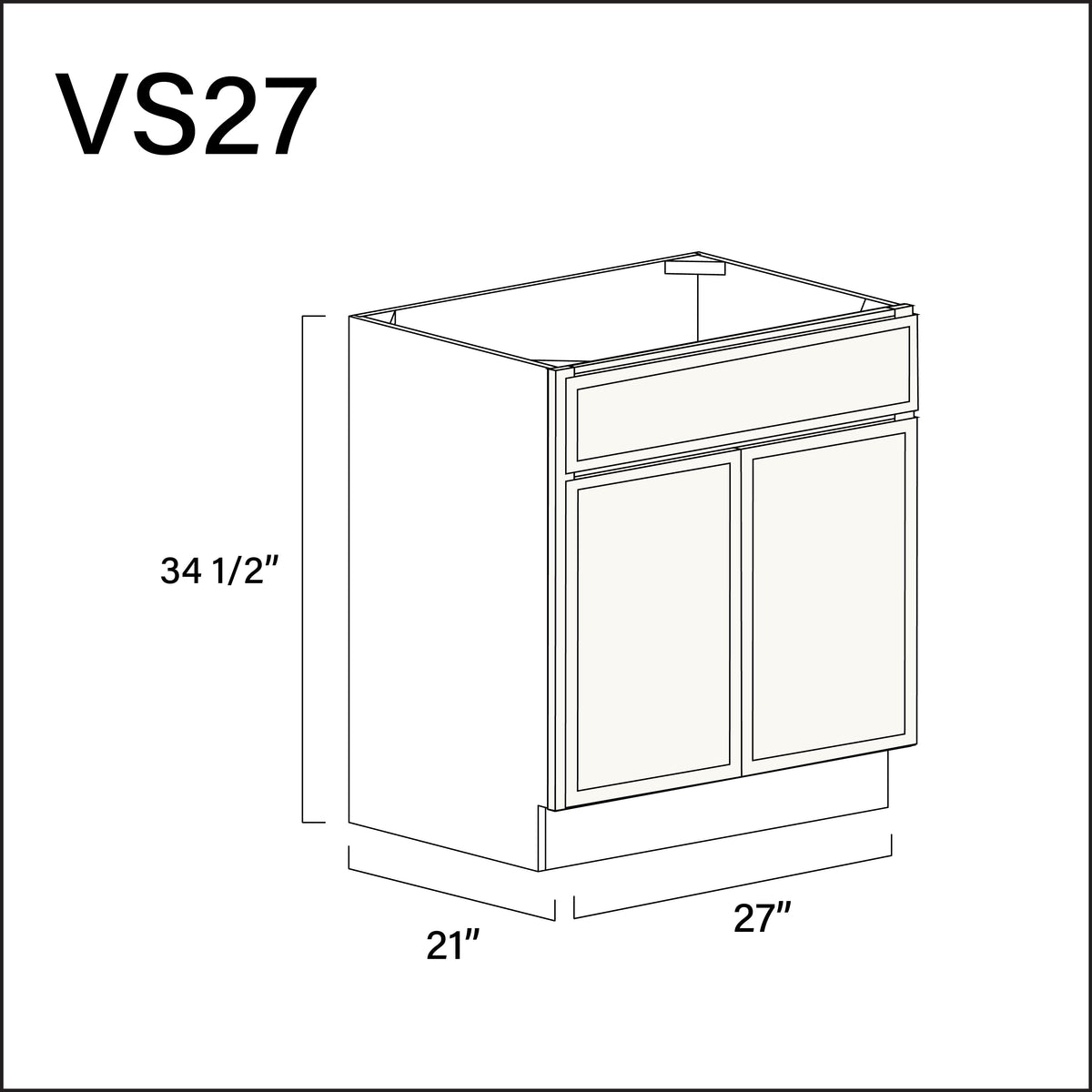 Angel White Slim Shaker Vanity Sink Base Cabinet - 27" W x 34.5" H x 21" D