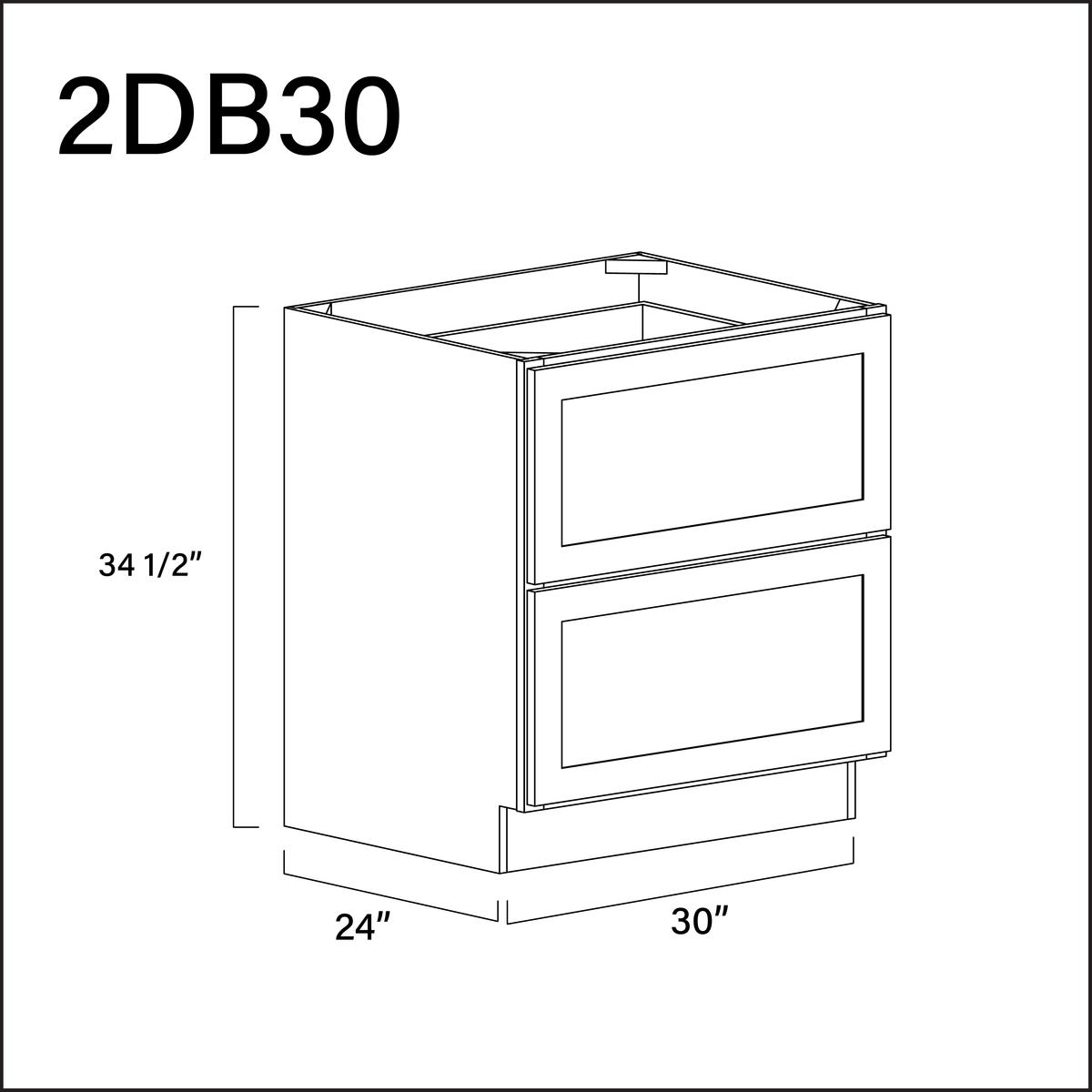 White Shaker 2 Drawer Kitchen Base Cabinet - 30" W x 34.5" H x 24" D