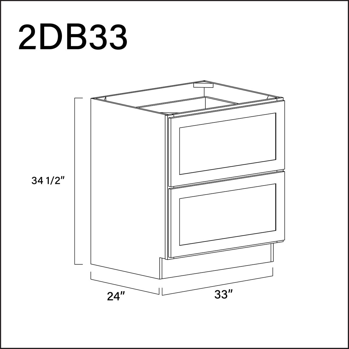 Revival White Antique 2 Drawer Kitchen Base Cabinet - 33" W x 34.5" H x 24" D