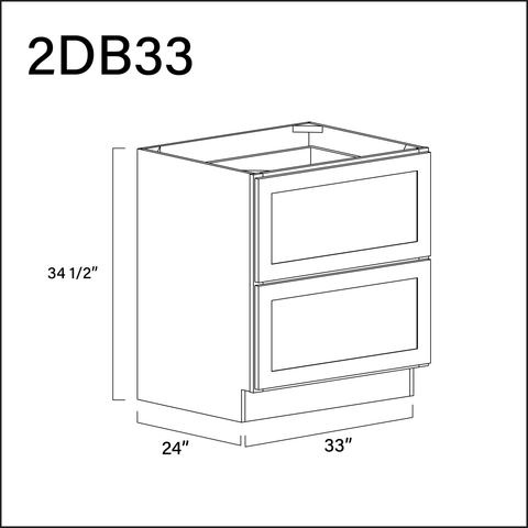 White Shaker 2 Drawer Kitchen Base Cabinet - 33" W x 34.5" H x 24" D