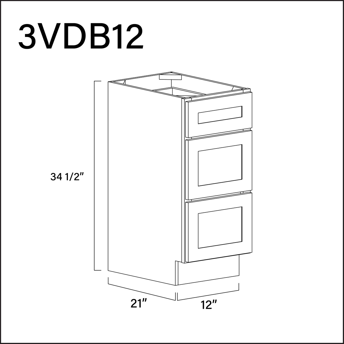 Revival White Antique Vanity 3-Drawer Storage Cabinet - 12" W x 34.5" H x 21" D