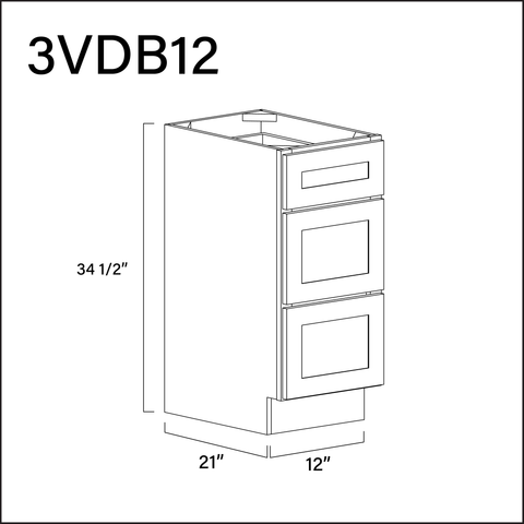 White Shaker Vanity 3-Drawer Storage Cabinet - 12" W x 34.5" H x 21" D