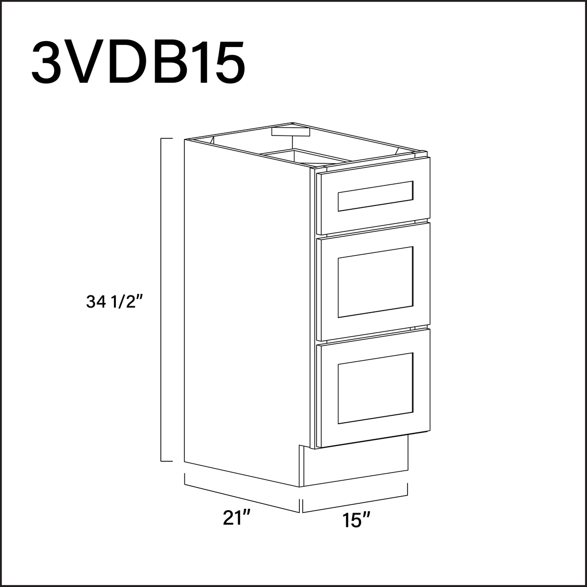 White Shaker Vanity 3-Drawer Storage Cabinet - 15" W x 34.5" H x 21" D