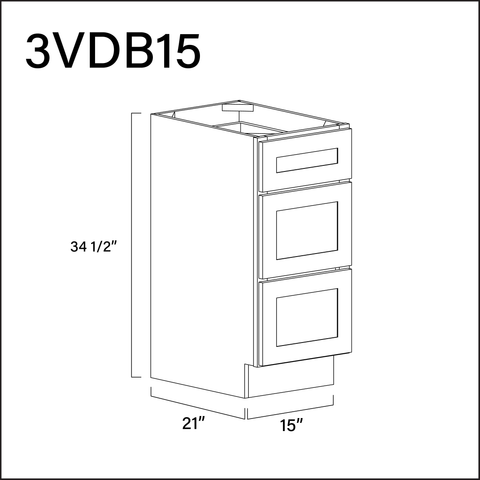 White Shaker Vanity 3-Drawer Storage Cabinet - 15" W x 34.5" H x 21" D