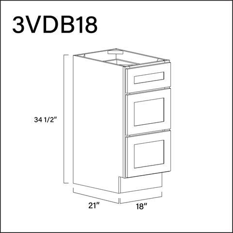 White Shaker Vanity 3-Drawer Storage Cabinet - 18" W x 34.5" H x 21" D