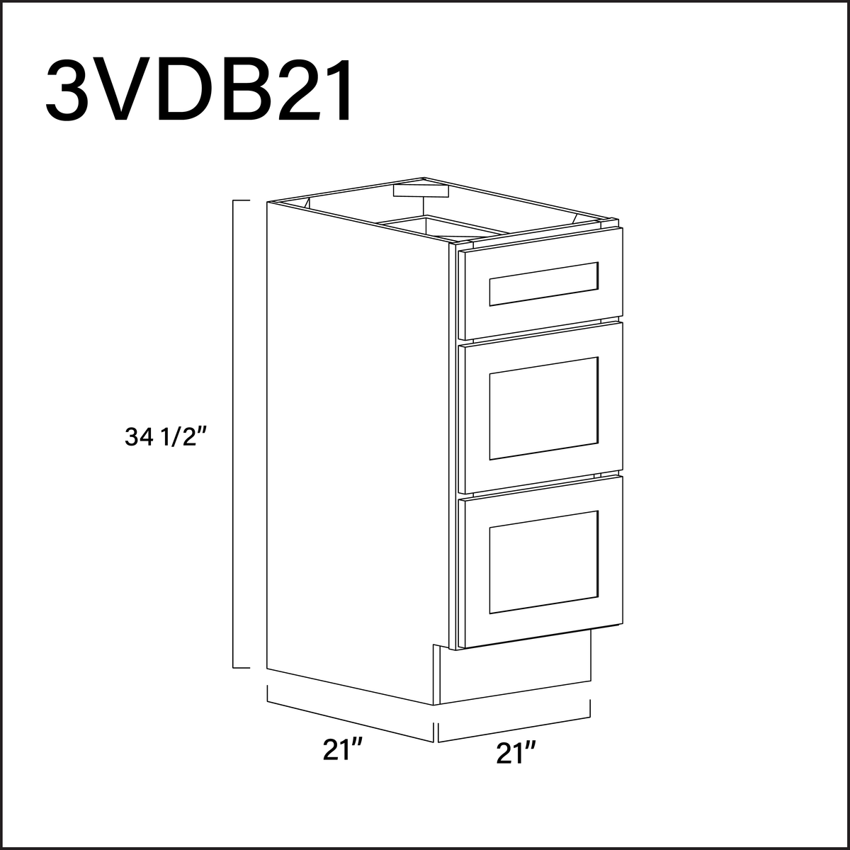 White Shaker Vanity 3-Drawer Storage Cabinet - 21" W x 34.5" H x 21" D