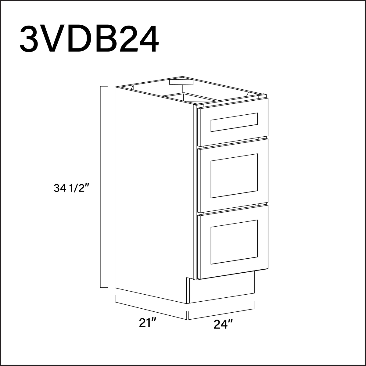 White Shaker Vanity 3-Drawer Storage Cabinet - 24" W x 34.5" H x 21" D