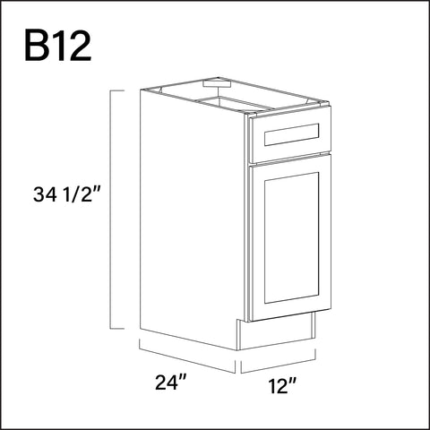 White Shaker 1 Drawer 1 Door Kitchen Base Cabinet - 12" W x 34.5" H x 24" D