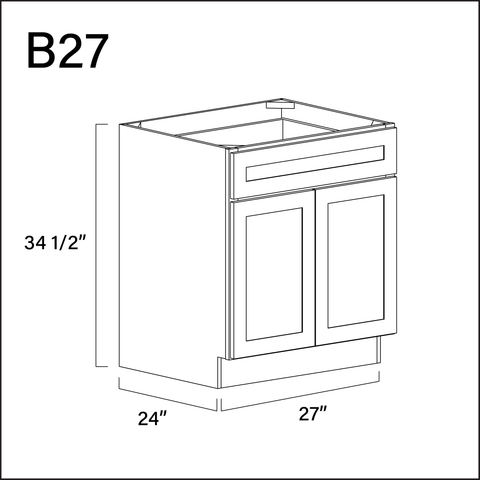 White Shaker 1 Drawer 2 Door Kitchen Base Cabinet - 27" W x 34.5" H x 24" D