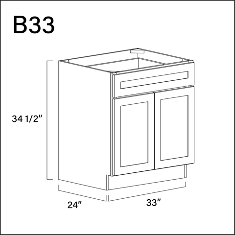 White Shaker 1 Drawer 2 Door Kitchen Base Cabinet - 33" W x 34.5" H x 24" D