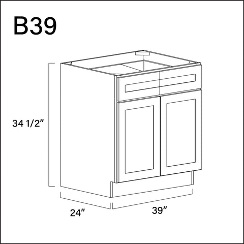 White Shaker 2 Drawer 2 Door Kitchen Base Cabinet - 39" W x 34.5" H x 24" D