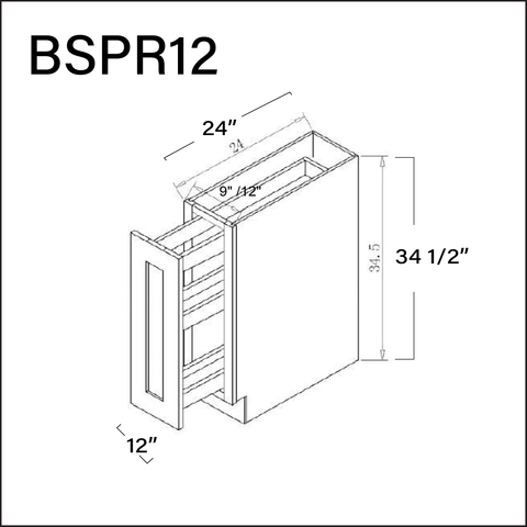 White Shaker Base Spice Rack Cabinet - 12" W x 34.5" H x 24" D