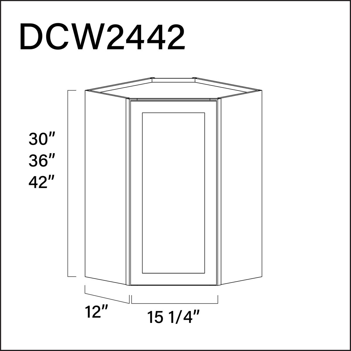 White Shaker Diagonal Wall Corner Cabinet - 24" W x 42" H x 12" D