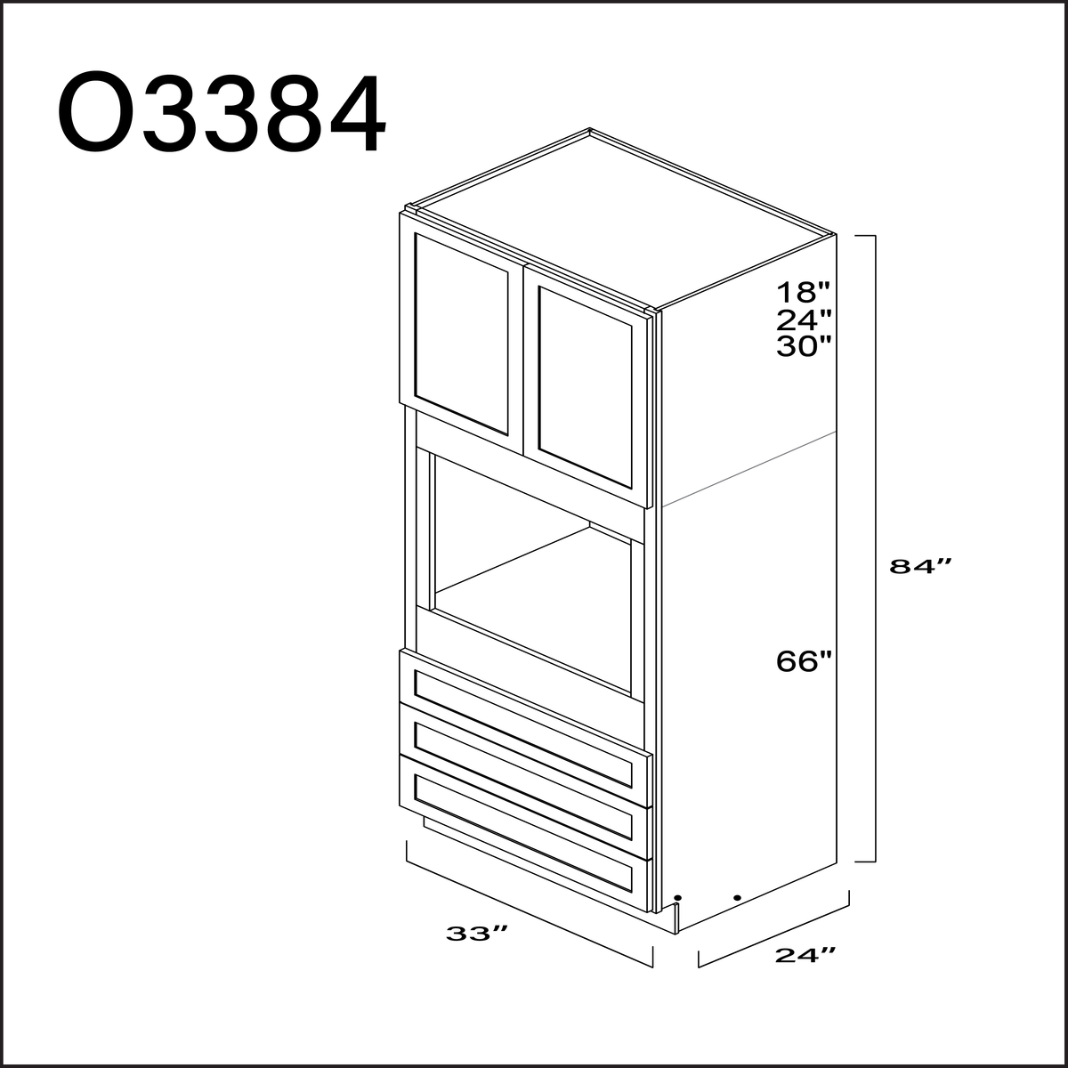 White Shaker Single Oven Cabinet - 33" W x 84" H x 24" D