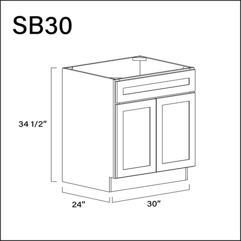 White Shaker Sink Base Kitchen Cabinet - 30" W x 34.5" H x 24" D