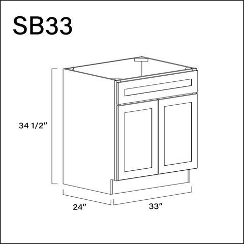 White Shaker Sink Base Kitchen Cabinet - 33" W x 34.5" H x 24" D