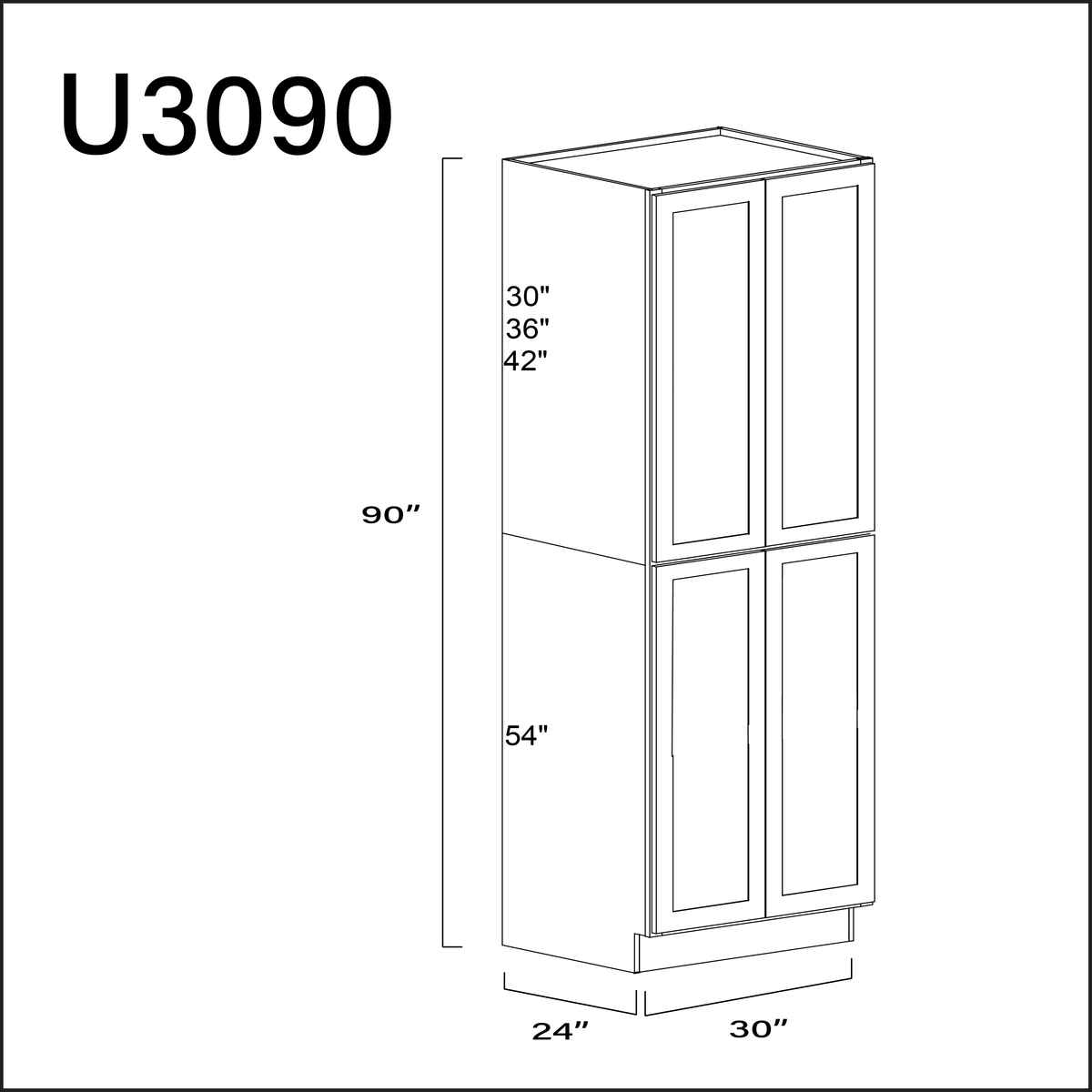 Pure White Antique Double Door Pantry Cabinet - 30" W x 90" H x 24" D