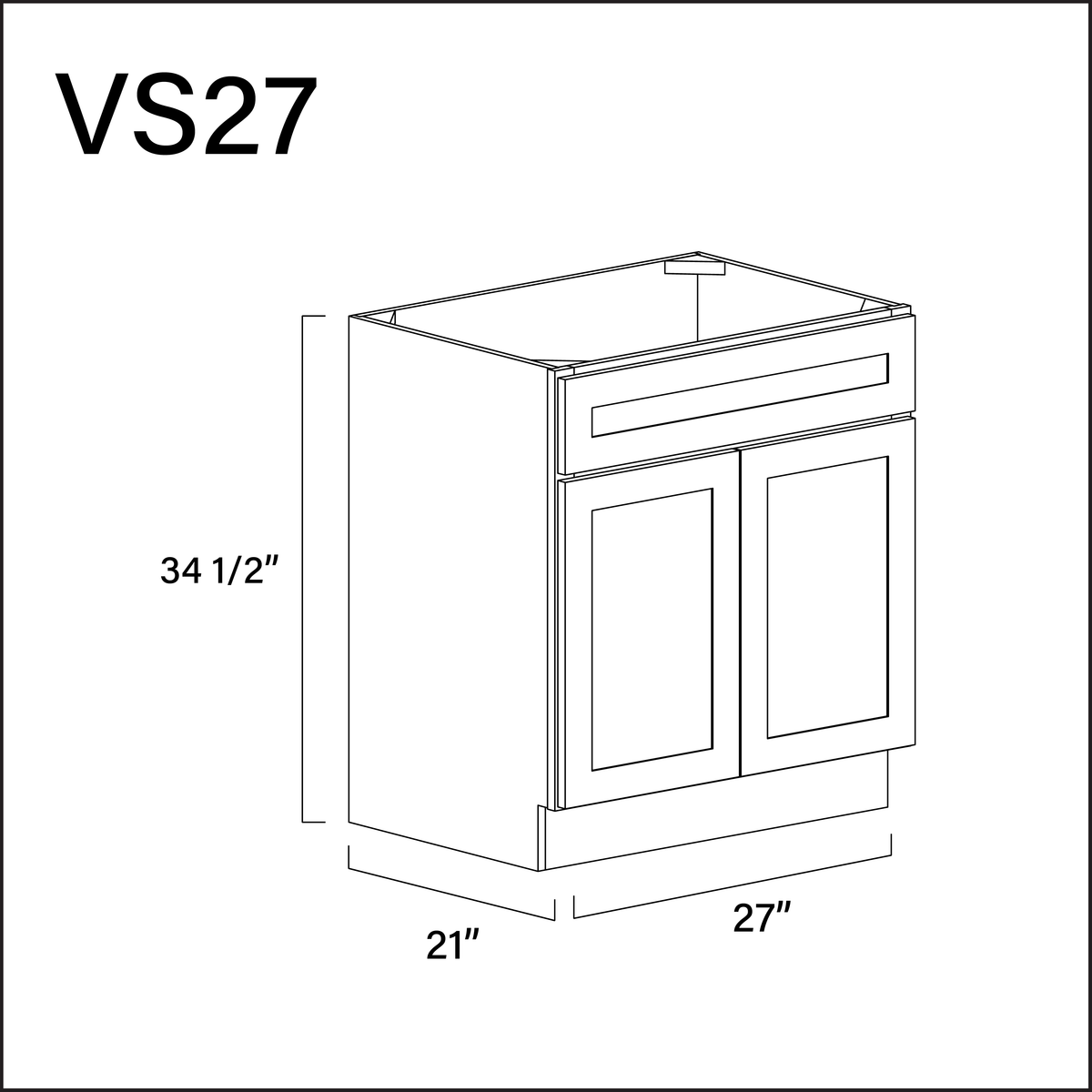 White Shaker Vanity Sink Base Cabinet - 27" W x 34.5" H x 21" D