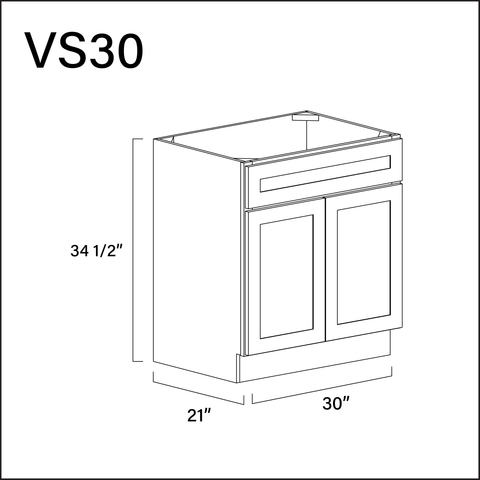 White Shaker Vanity Sink Base Cabinet - 30" W x 34.5" H x 21" D