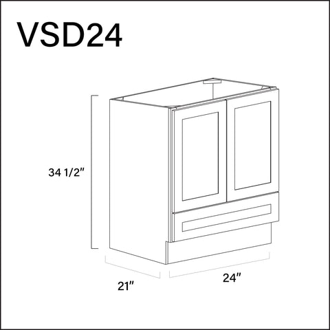 White Shaker Bottom Drawer Vanity Sink Base Cabinet - 24" W x 34.5" H x 21" D