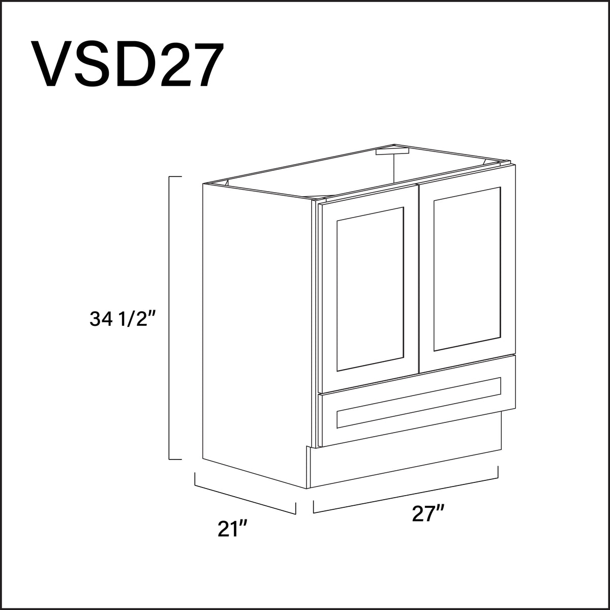 White Shaker Bottom Drawer Vanity Sink Base Cabinet - 27" W x 34.5" H x 21" D