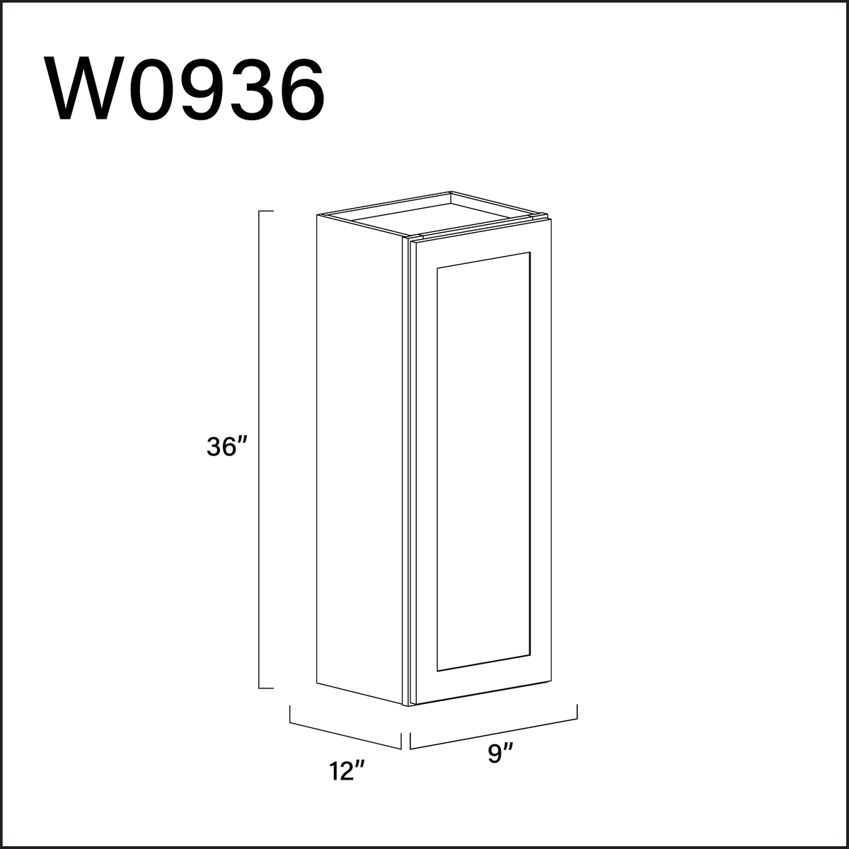 White Shaker Single Door Wall Cabinet - 9" W x 36" H x 12" D