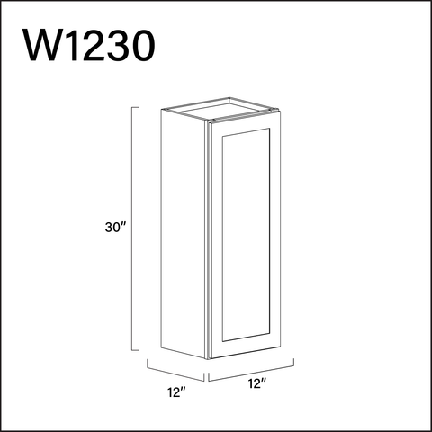 White Shaker Single Door Wall Cabinet - 12" W x 30" H x 12" D