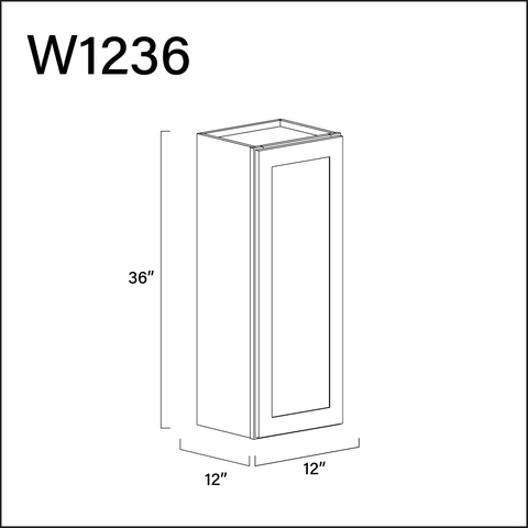 White Shaker Single Door Wall Cabinet - 12" W x 36" H x 12" D