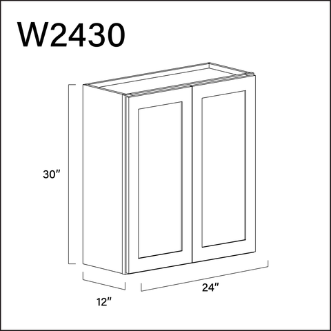 White Shaker Double Door Wall Cabinet - 24" W x 30" H x 12" D