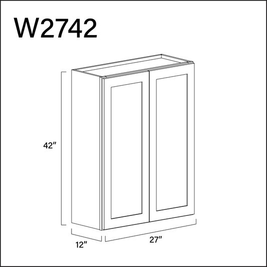 White Shaker Double Door Wall Cabinet - 27" W x 42" H x 12" D