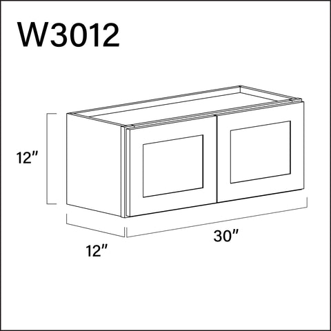 White Shaker Double Door Wall Cabinet - 30" W x 12" H x 12" D