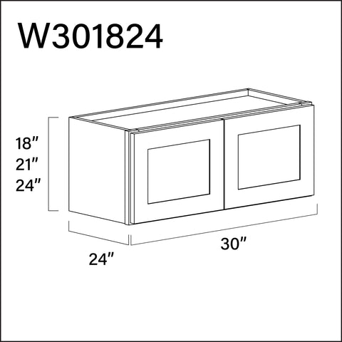 White Shaker Wall Bridge Double Door Cabinet - 30" W x 18" H x 24" D