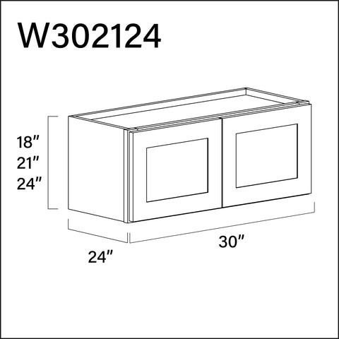 White Shaker Wall Bridge Double Door Cabinet - 30" W x 21" H x 24" D