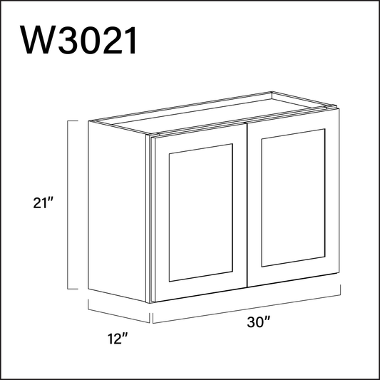 White Shaker Double Door Wall Cabinet - 30" W x 21" H x 12" D