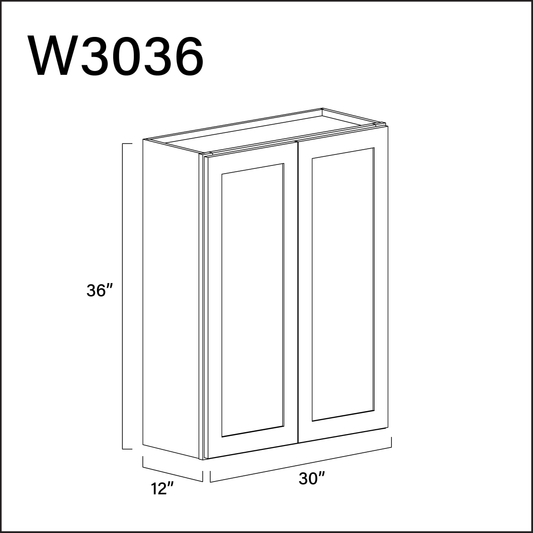 White Shaker Double Door Wall Cabinet - 30" W x 36" H x 12" D