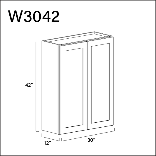 White Shaker Double Door Wall Cabinet - 30" W x 42" H x 12" D