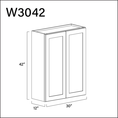 White Shaker Double Door Wall Cabinet - 30" W x 42" H x 12" D