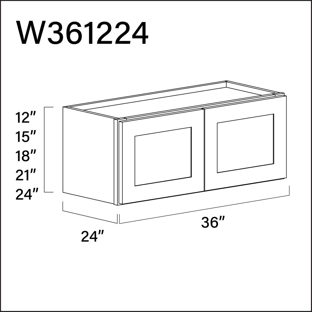 White Shaker Wall Bridge Double Door Cabinet - 36" W x 12" H x 24" D